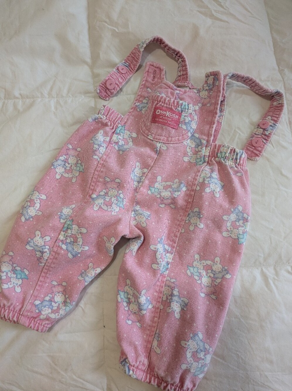 Vintage Pink Bunny Osh Kosh Vestbak Bubble Overalls 6/9 Months